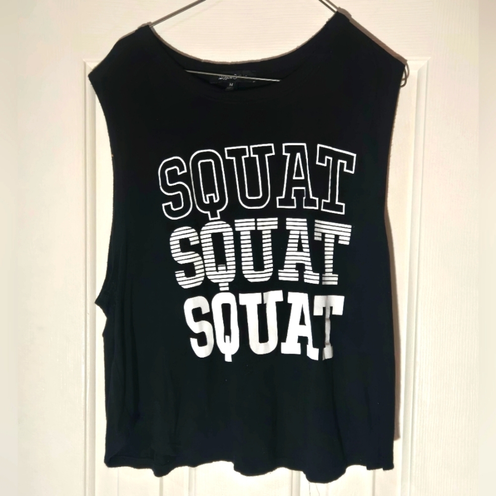 Hippie Chic Squat Black Graphic Tank Top Cropped Tank Gym Athletic Athleisure